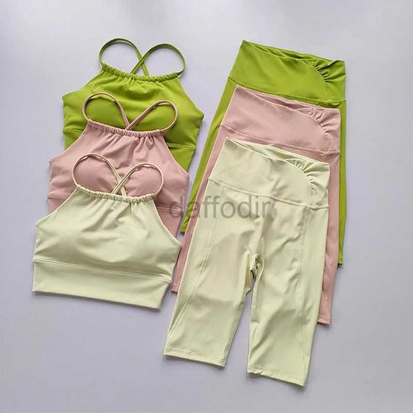 Tute da donna Tuta con cinturino posteriore Raccogliere reggiseni sportivi sportivi con pantaloncini Pantaloni da fitness da allenamento ad asciugatura rapida da donna 24318