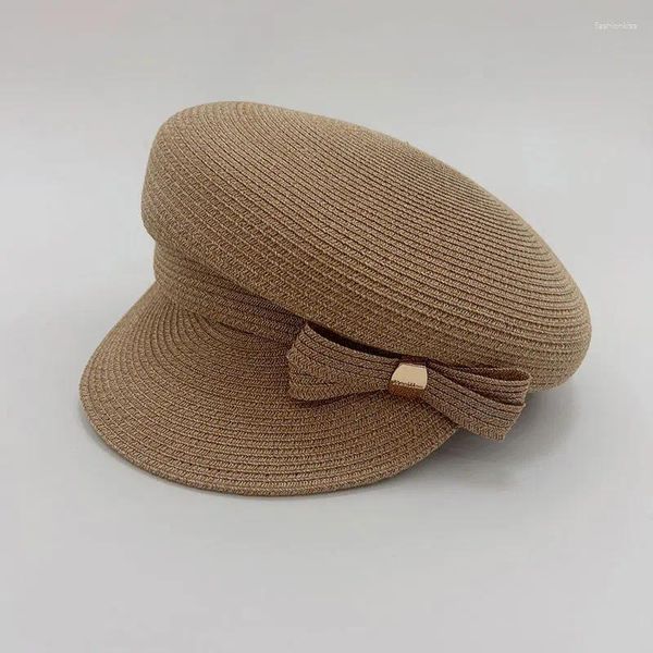 Berets 202403-2509165 Ins Chic Japão Verão Natural Planta Fibra Grama Lado Bowknot Bonito Senhora Serviço Chapéu Mulheres Lazer Viseiras Cap