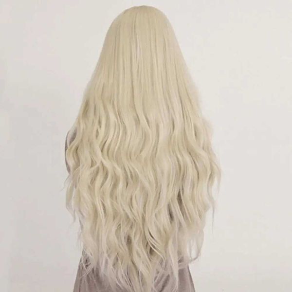 Sentetik peruklar kadınlar uzun moda sarışın dalgalı kıvırcık tam peruk cosplay partisi prenses saç stili 240318