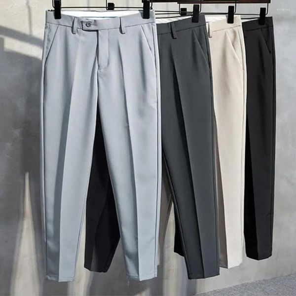 Erkekler Suits Erkekler Pantolon Yumuşak Cepleri ile Zarif İnce Fit Takım Orta Bel Kapatma Ofis Giyim için resmi iş tarzı pantolon
