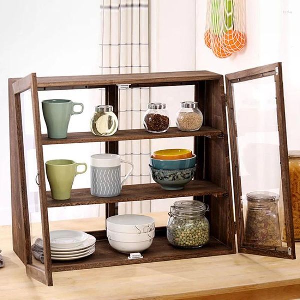 Küche Lagerung Massivholz Staubdicht Display Regal Tee-Set Kaffee Tasse Rack Wohnzimmer Mahlzeit Seite Schrank Gerichte