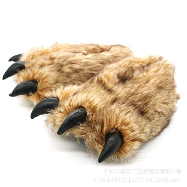 Slippers para casa quente que quente não -lhip tigre garra dinossauro animal garra manuseada cobertura de escova de salto de salto/ mulheres casal de algodão chinelos inverno