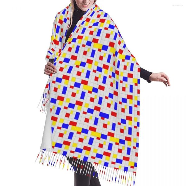 Sciarpe Donna Lunga Piet Mondrian Minimalista De Stijl Arte Moderna Donna Inverno Autunno Spessore Caldo Nappa Scialle Avvolgere Sciarpa Versatile