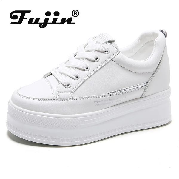 Fujin 7 centimetri in pelle microfibra scarpe casual da donna piattaforma bianca zeppa scarpe con tacco nascosto scarpe bianche scarpe da ginnastica robuste skateboard 240309