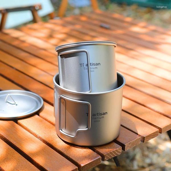 Tazze Tiartisan Titanium Pot Camping Water Cup Mug Leggero Ml 300ml Spork Stoviglie da esterno