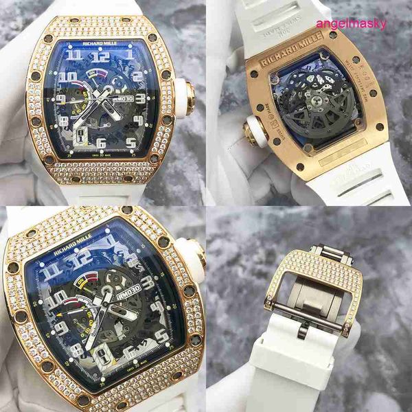 Elegance Watch RM Watch Elegante Uhr RM030 Heckdiamant 18k Roségold Mens Hohlwache Fass Typ Automatische mechanische Uhr