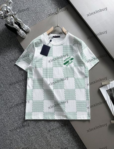 Xinxinbuy Homens Designer Tee Camiseta 2024 Itália Chessboard Grade Carta Impressão Manga Curta Algodão Mulheres Cinza Preto Branco Vermelho S-XL
