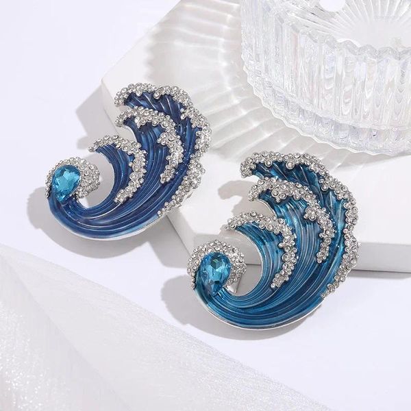 Broches Dmari Mulheres Broche Coreano Estranho Fantasia Mar Onda Lapela Pinos Cristal Azul Oceano Crachá Acessórios de Festa Jóias de Luxo para Terno