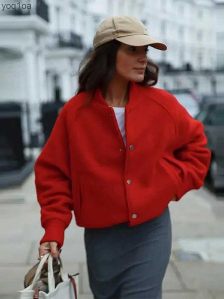 Kadın Ceketleri Bahar Kırmızı Kadınlar Ceket Sıradan Tek Göğüslü Uzun Kollu Kadın Paltolar 2024 Moda Gevşek Out Street Giyin Bayanlar Outwearl2403