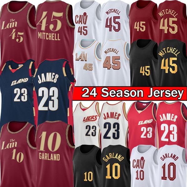 Donovan Mitchell Darius Garland Camisas de basquete Clevelands Cavalier Jersey LeBron Retro James Preto Vermelho Costurado Camisa da Cidade