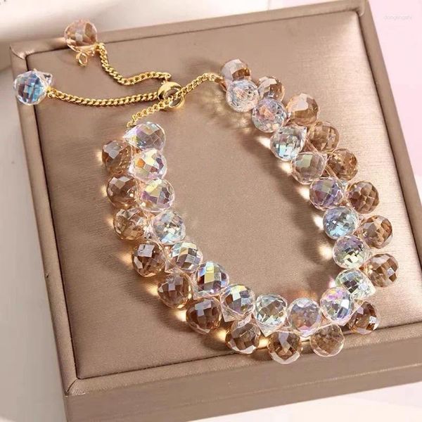 Filo di moda colorato artificiale braccialetto di cristallo austriaco perline di pietra lucida braccialetti a catena di corda per le donne festa