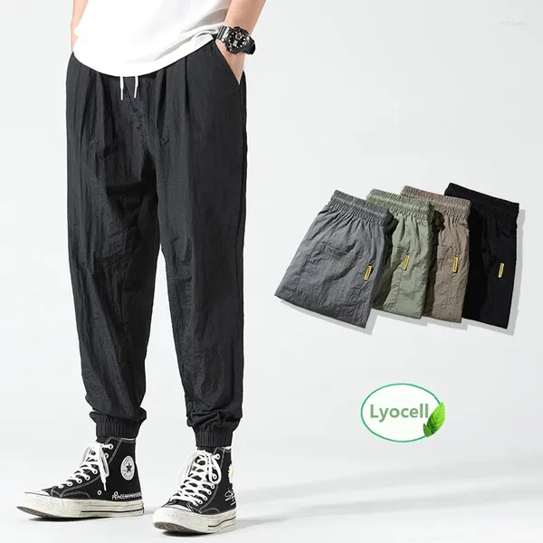 Männer Hosen UNVANQU 2024 Sommer Herren Stretch Koreanische Casual Eis Seide Slim Fit Elastische Taille Lyocell Klassische Hose Männlich Schwarz grau