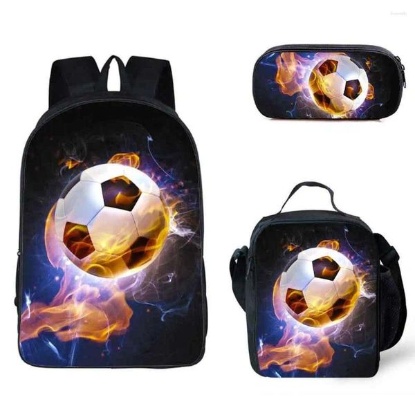 Rucksack Harajuku Eis und Feuer Fußball 3D-Druck 3 Stück/Set Schüler Schultaschen Laptop Tagesrucksack Lunchtasche Federmäppchen