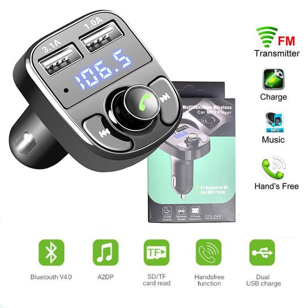 Автомобильное зарядное устройство X8 Быстрое зарядное устройство для телефона с двумя USB-портами FM-передатчик Bluetooth-совместимый автомобильный комплект громкой связи 5.0 Аудио модулятор MP3-плеер Аудиоприемник в розничной упаковке
