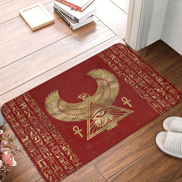 Teppiche Auge des Horus Wadjet Gold auf rotem Leder Altes Ägypten Digitale Kunst Rutschfeste Fußmatte Teppich Bad Küche Matte Outdoor Indoor Dekor