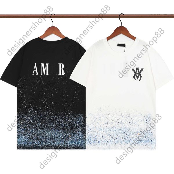 Alta qualidade Tik Tok Influencer Mesma marca de designer de algodão puro verão solto branco preto de manga curta camiseta estampa de pontos camiseta de moda de rua alta para homens e mulheres