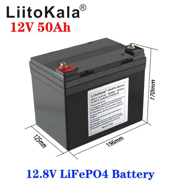 Liitokala 12V 50AH Tief Zyklus lifepo4 wiederaufladbarer Akku 12,8 V 50AH Lebenszyklen 4000 mit integriertem BMS-Schutz