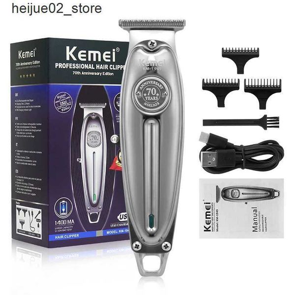 Barbeadores elétricos Kemei Full Metal Aparador de cabelo profissional para homens Lítio Aparador de barba Barbeiro elétrico Máquina de corte de cabelo 1949 Q240318