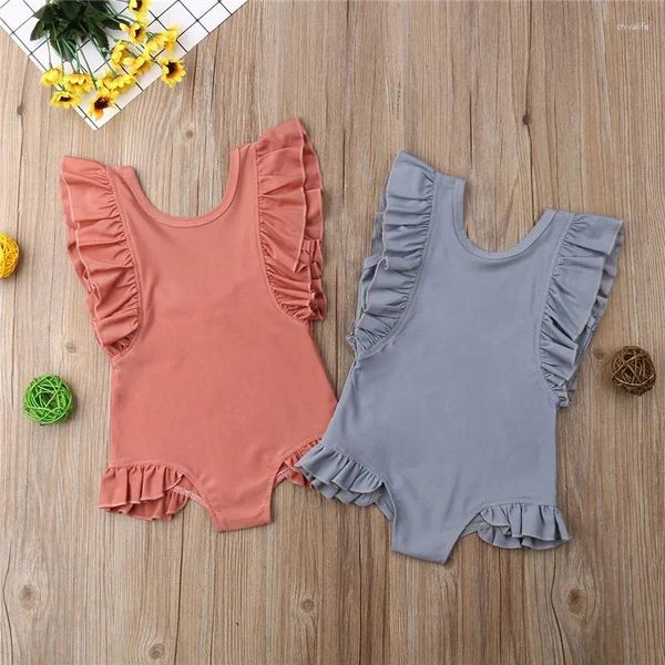 Roupa de banho feminina adorável verão crianças babados para meninas 1-6years maiô crianças maiô uma peça praia férias natação wear