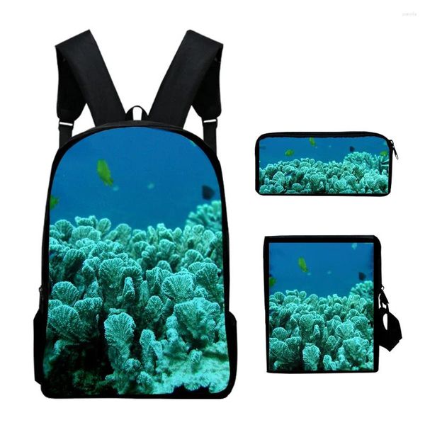 Mochila Harajuku Undersea Cenário Coral 3D Impressão 3 Pçs/set Aluno Sacos Escolares Laptop Daypack Inclinado Bolsa de Ombro Estojo