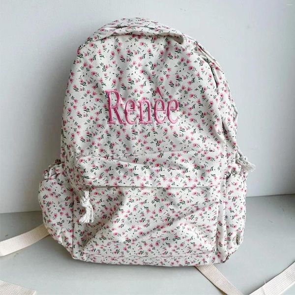 Rucksack mit Blumenmuster, individueller Name, Waldstil, College-Schultasche, bestickt, lässige Sommerrucksäcke, Geschenk für Sie