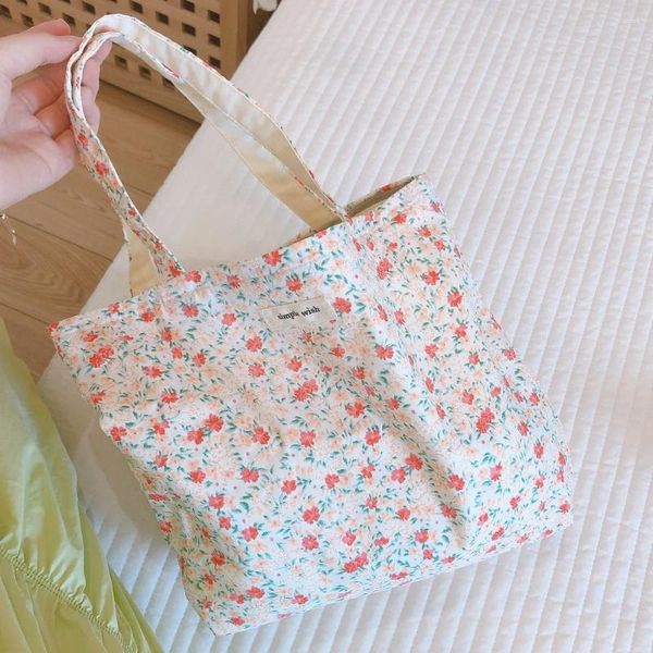 Einkaufstaschen Kleine Korea Baumwolle Floral Tote Buch Tasche Für Frauen Weibliche Mädchen Mini Telefon Brieftasche Handtaschen Mama Kinder Mittagessen beutel