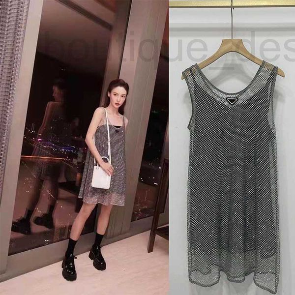 Abiti casual di base del marchio di design Jinchen Star's Same Style Water Diamond Tank Gonna 23 Summer New Instagram Hot Two Piece Dress Trend 3DE4