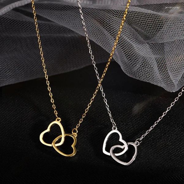 Collane con ciondolo Moda Semplice Doppio Anello Collana a cuore Amore Impegno Catena alla clavicola Accessori per gioielli da sposa Regalo di San Valentino