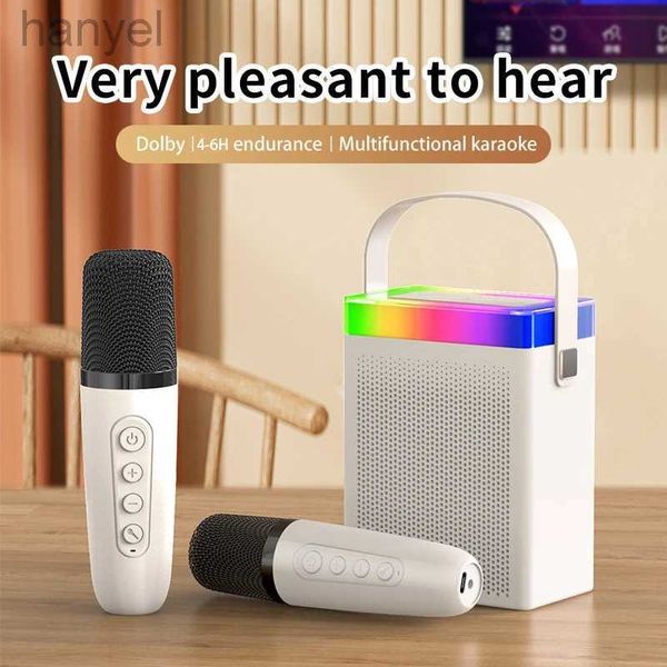 Taşınabilir Hoparlörler Sıcak Mini Ev Karaoke Makinesi Taşınabilir Bluetooth 5.3 PA Hoparlör Sistemi 1-2 Kablosuz Mikrofonlar Ev Aile Şarkı Kid 24318