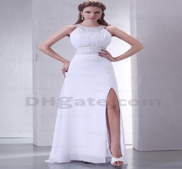 2015 Sexy Chiffon Plissado Império Prom Vestidos Side Slit Jewel Até O Chão Vestidos de Festa HW079 Dhyz 012813311