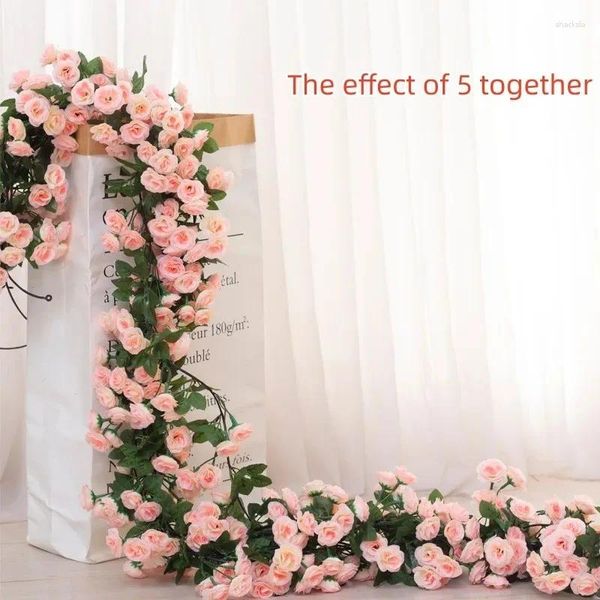 Fiori decorativi 1 pz Vite artificiale Rosa Decorazione di nozze fai da te Fiore finto Home Room Decor Appeso a parete Ghirlanda di piante