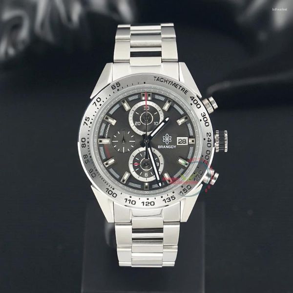 Armbanduhren 2024 Graues Zifferblatt Herrenuhren Luxus Saphir Quarzuhr für Männer Sport Chronograph Edelstahlarmband Reloj Hombre