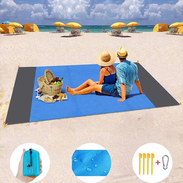 MAT 2x2.1m wasserdichte Taschenstranddecke Klapperde Camping Matte Matratze Tragbare leichte Matte Outdoor Picknick Matte Sand Strand Matte