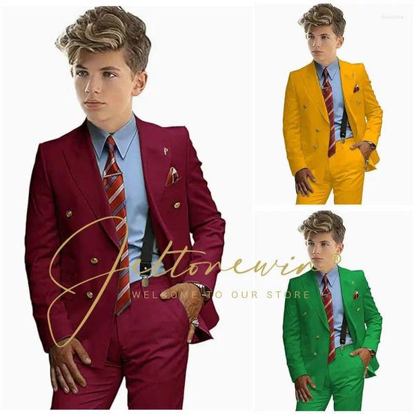 Ternos masculinos meninos vermelho terno de casamento crianças jakcet calças 2pc formal vestido de aniversário crianças graduação pograph desempenho traje do bebê vestir