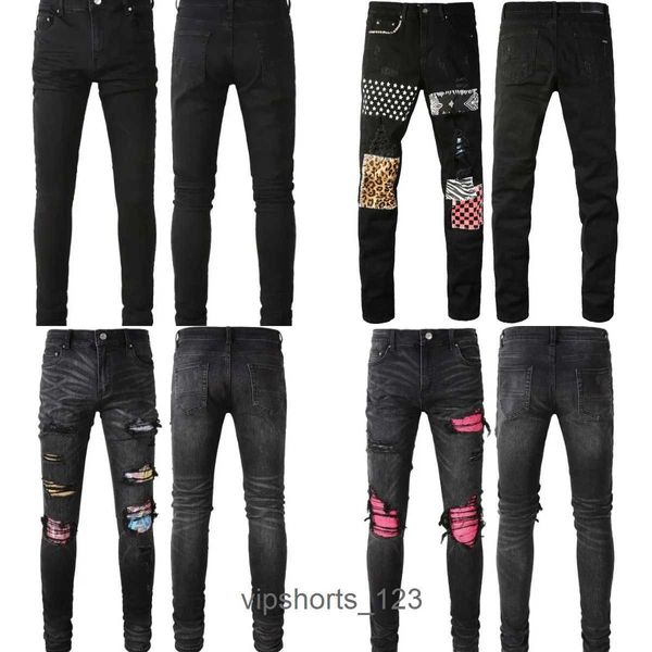 Schwarze Herren Slim Designer-Jeans Umstandshose Jeans Paint Hole Spot Style Destroyed Skinny Washed Youth Straight Luxus Casual Regular Cowboy Denim P SEUXPurp