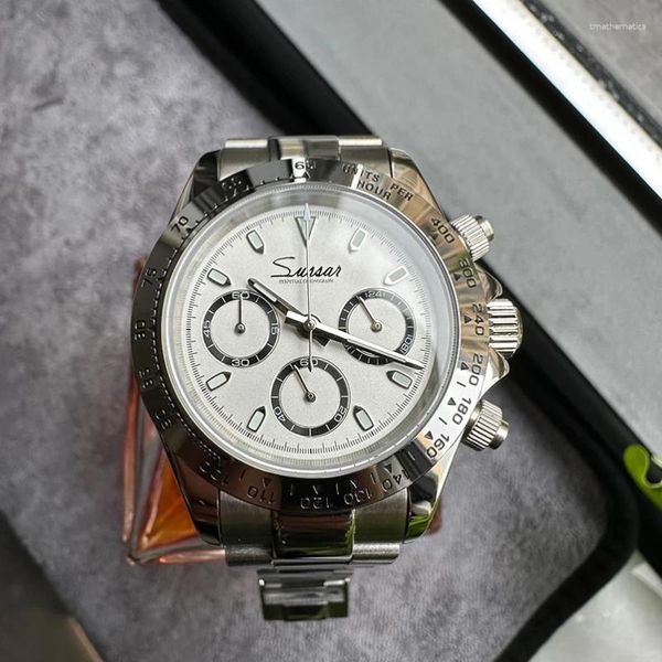 Relógios de pulso 7750 cronógrafo vintage combinado panda relógio homens vk63 quartzo cúpula len impermeável mergulhador