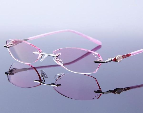 Occhiali da sole donne eleganti occhiali da lettura senza montatura montatura con strass occhiali rosa ipermetropia senza cornice per lettura ottica presbite Ey2951733