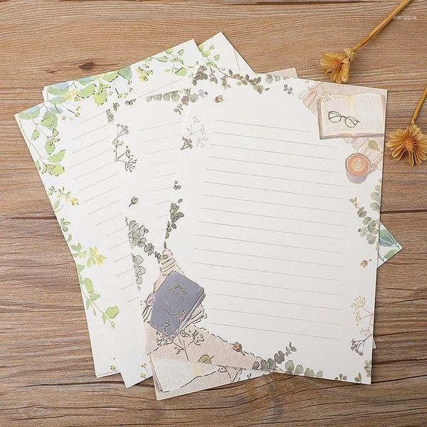 Confezione regalo 8 pezzi di carta da lettere in stile fresco per buste Blocchi da lettera Kawaii Note per messaggi Forniture per feste di matrimonio Cancelleria per ufficio scolastico