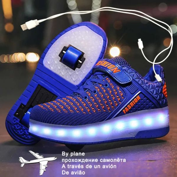 Scarpe nuove ruote USB Girl di moda Girli ragazzi LED Light Roller Scarpe per bambini Sneaker per bambini con ruote Due ruote