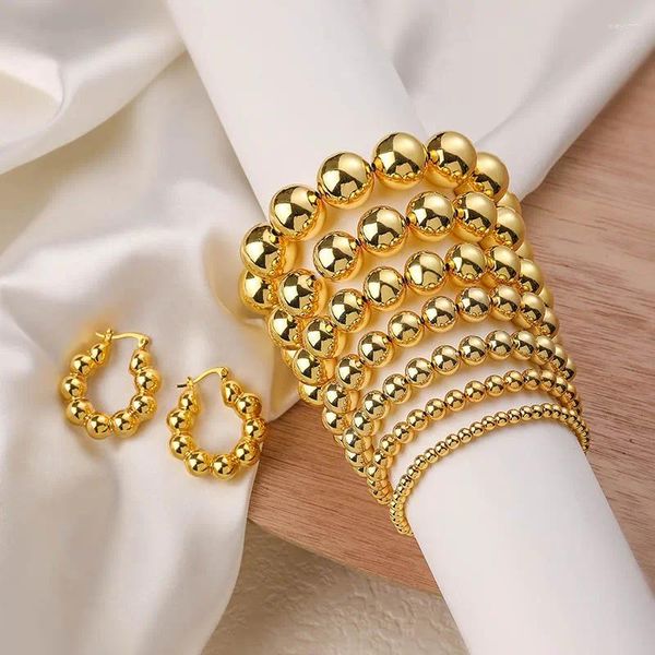 Link Pulseiras Hecheng Gold Color Beads Pulseira para Mulheres Moda Grande Rodada Frisada Handmade Chain Stack Charm Jóias