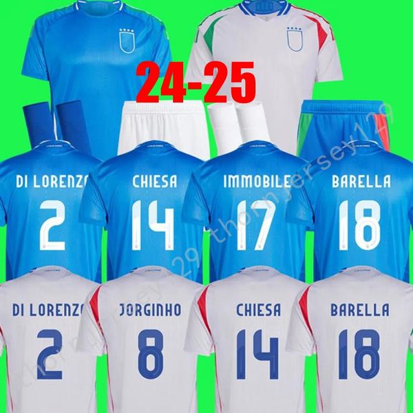 Italys 24 25 Jersey de futebol Maglia Italia 2024 Copa do euro 2025 Camisa de futebol da equipe nacional Homem Kit Kit Set Full Set Italian 125 anos Anniversary Home Away Chiesa