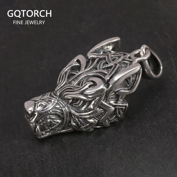 Echter 925 Sterling Silber Wolf Anhänger Herren Vintage Wikinger Punk Street Rock Nordic Odin Kopf 240305