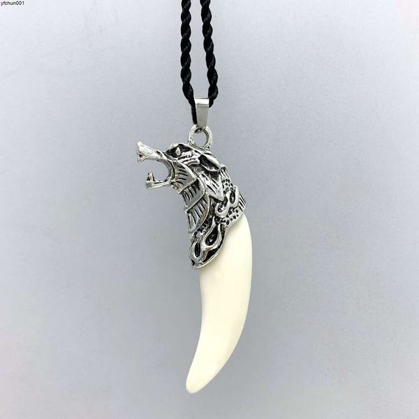 Colar masculino com pingente de dentes de lobo da Mongólia interna, personalidade dominante e moderna, design de mastim tibetano, feminino