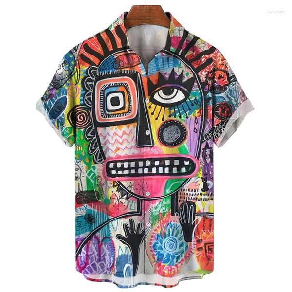 Camicie casual da uomo Camicia con stampa 3d faccia astratta per uomo Estate Arte Pittura Grafica Camicetta con risvolto hawaiano a maniche corte Top Street