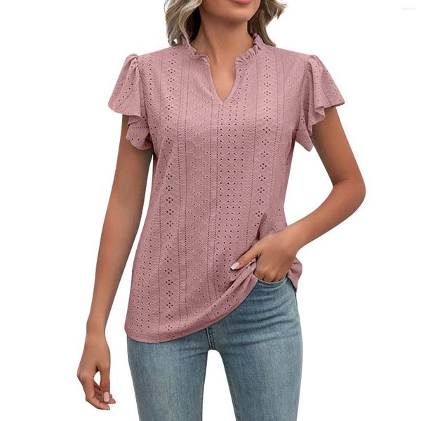 Camiseta feminina casual com decote em v cor sólida plissado manga solta topo recortado y2k topos bonito tanque roupas de luxo feminino