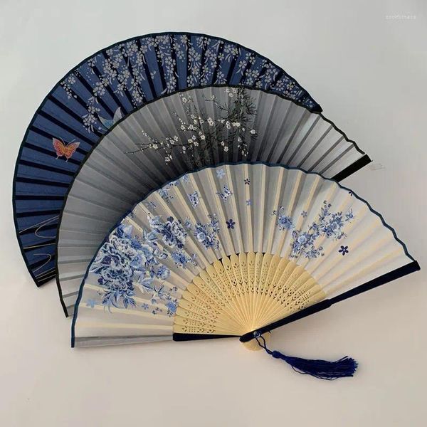 Dekorative Figuren 1 STÜCK Chinesischen Stil Faltfächer Bambus Schaft Handheld Elegante Weibliche Blumenmuster Fans Hochzeit Party Dekoration