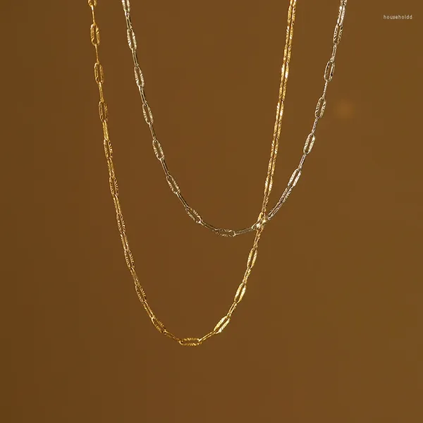 Цепочки INS в стиле 18 К позолоченные, текстура из нержавеющей стали, овальная цепочка, ожерелье для женщин, водонепроницаемые штабелируемые ювелирные изделия, подарок