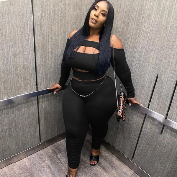 Define roupas sexy clubwear de duas peças colocam mulheres sem costas e calças e calças bodycon plus size clowing dropshipping por atacado