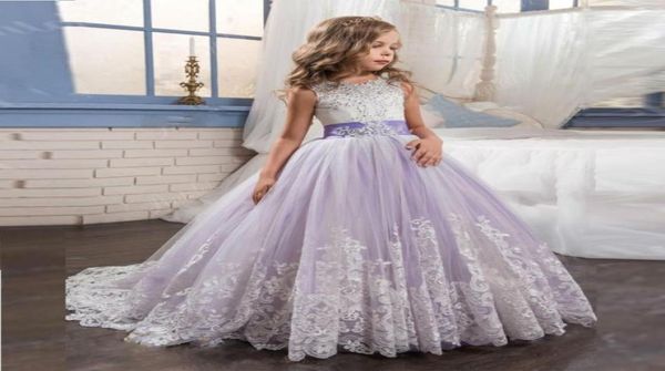 2020 Prinzessin Flieder Kleine Braut Langes Festzugskleid für Mädchen Glitzer Puffy Tüll Ballkleid Kinder Abschlusskleid Vestido62690712606093