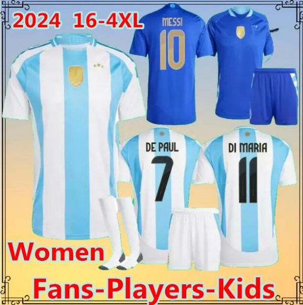 Совершенно новые футбольные майки Аргентины 2024 2025, версия для болельщиков, MESSIS MAC ALLISTER DYBALA DI MARIA MARTINEZ DE PAUL MARADONA 22 23, мужская и детская футбольная рубашка